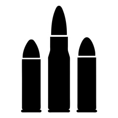 A minimalist black and white depiction of ammunition cartridges and bullets