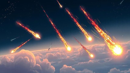 Fiery Meteors Multiple Meteors Bright Flames