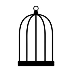 Simple minimalist black and white illustration of an empty vintage birdcage