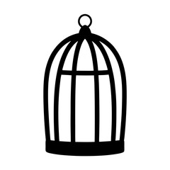 Silhouette image depicting a birdcage isolated against a white background