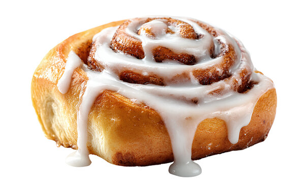 Delicious cinnamon roll with drizzling icing white background