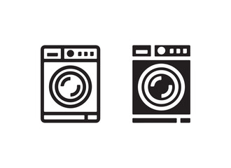 Two washing machine icons one outline one solid isolated on white background