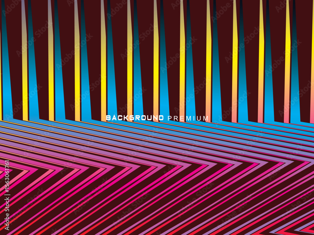 Poster Modern abstract design with a mix of colorful vertical lines that transition to a diagonal zigzag pattern, ideal for digital and graphic backgrounds.