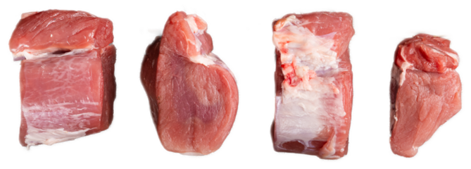 Fresh raw pork tenderloin medallions sliced from fillet, isolated on transparent background for culinary and grocery use