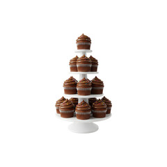Chocolate Fountain with Three Tiers Pouring Melted Chocolate on a White Background