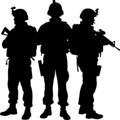  Military Soldiers and Helicopter Silhouette vector bundle