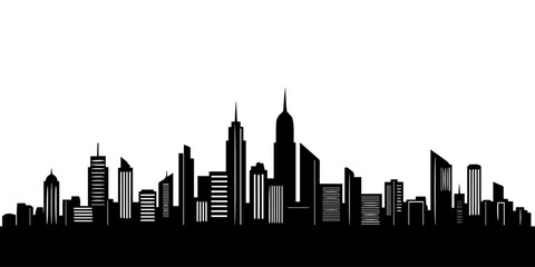 Black and White City Skyline Silhouette Vector Illustration, 
Modern Urban Town space Icon for City Planning and Design, Minimalist City space Silhouette for Business and Travel Concepts.