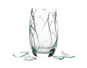 Elegant Broken Glass Vase with Artistic Cracks Isolated on White Background for Modern Home Decor PNG