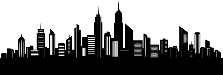 Black and White City Skyline Silhouette Vector Illustration, 
Modern Urban Town space Icon for City Planning and Design, Minimalist City space Silhouette for Business and Travel Concepts.