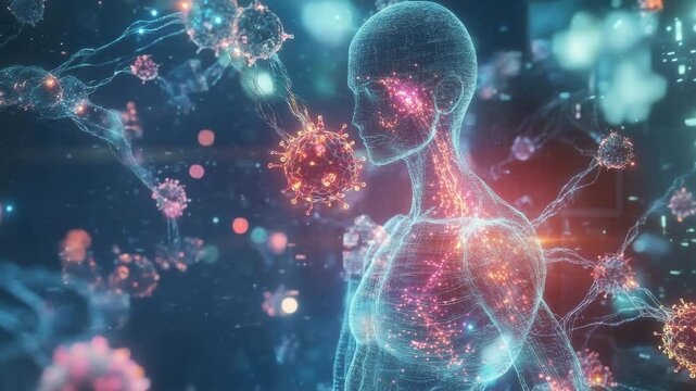 Abstract Human Body Cell Virus Interaction Medical Science Illustration