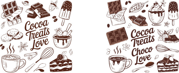 Vintage Cocoa Treats and Chocolate Sketch Set Hand Drawn Dessert Illustration
