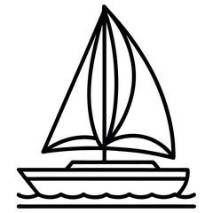 Simple Sailboat on Water – Line Art Vector Illustration – Minimalist Nautical Symbol for Marine Decor, Travel Design, Ocean Adventures, and Summer-Themed Creative Projects