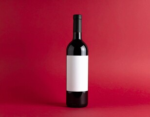 Wine Bottle Mockup with Blank Label on Dark Red Background