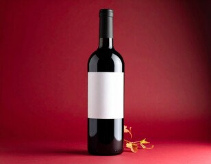 Wine Bottle Mockup with Blank Label on Dark Red Background