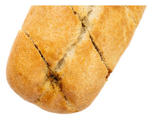 Crispy baked garlic herb baguette loaf sliced breadstick with golden crust and textured surface,...