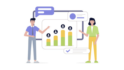 Two people presenting a business growth chart, ideal for presentations, financial reports, marketing materials, and blog posts about success.