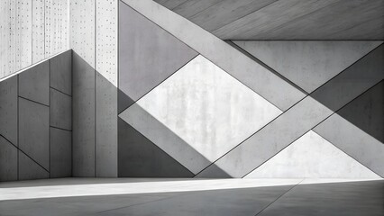 Obraz premium Modern Architectural Geometry with Grayscale Concrete Wall Texture and Sharp Shadow Shapes in Minimalist Urban Design, concrete background.