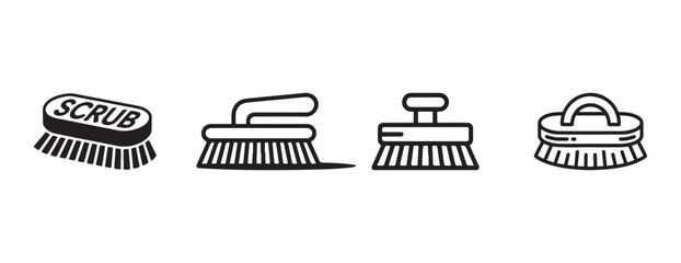 Collection of four different scrub brushes isolated on white background