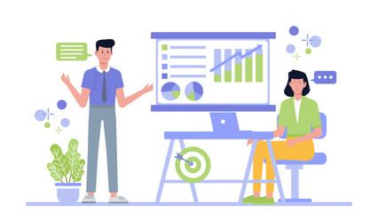 Business presentation featuring charts and graphs for financial analysis. Ideal for reports, presentations, slideshows, business meetings, and educational materials.