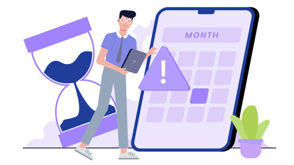 Man using phone calendar, discovering scheduling error. Suitable for websites, blogs, or articles about time management, organization, or electronics.
