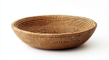 Empty Round Woven Basket Against White Background (1)