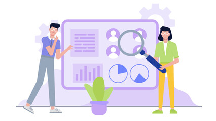 Two people analyze data charts and graphs on a digital screen. Perfect for presentations, finance reports, business discussions, and analytics concepts.
