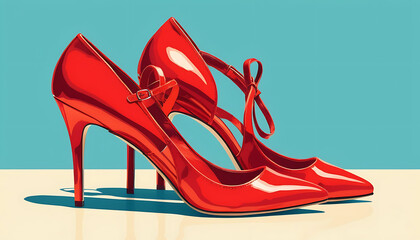 Vivid Red High Heels: A Stylish Minimalist Illustration
