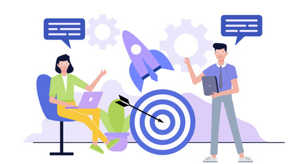 Two coworkers strategizing for a successful business launch. Ideal for entrepreneurship concepts, teamwork themes, startup advertisements, and business presentations.