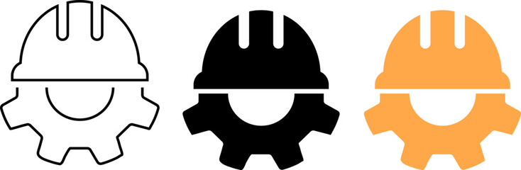 Construction helmet gear icon.  Yellow orange safety headwear hard hat. Safety helmet symbol. Protection Purposes sign
