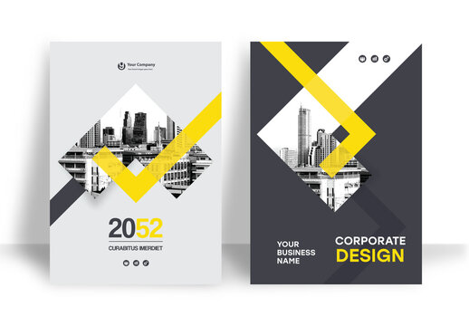 Business Report Cover Template &ndash;  Yellow and Black Geometric Layout (A4)	
