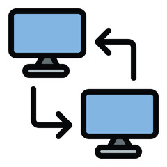 Office network icon flat line style illustration representing connected workplace systems and digital collaboration, suitable for business infrastructure, IT solutions, and team communication projects