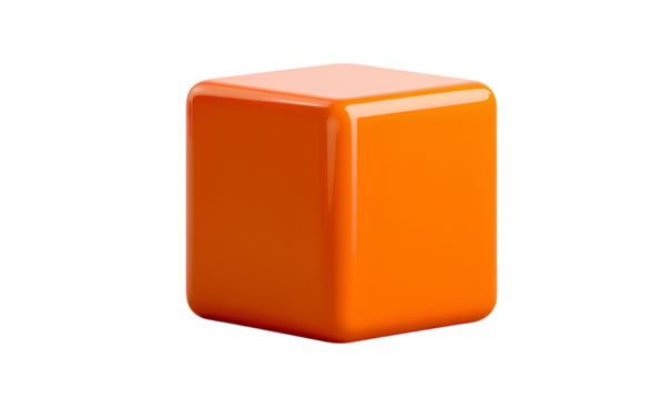 Simple orange geometric cube white background