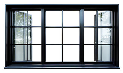 Sleek black window frame featuring six panes, white background