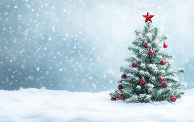 Merry Christmas tree with snow, a festive winter holiday decoration, perfect for new year celebrations
