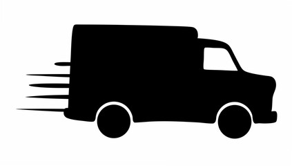 Silhouette of a delivery truck with speed lines indicating motion against a white background design image