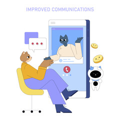 AI Boosts Mid Sized Businesses Productivity. Flat Vector Illustration