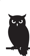 An adorable black cat cartoon vector illustration with a cute heart-shaped tail sits as if posing like an owl on a white background