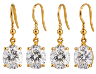 cutout set of wedding engagement diamond and gold earring display, proposal jewelry  transparent background.