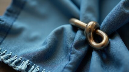 Naklejka premium Brass Toggle Fastener on Blue Fabric