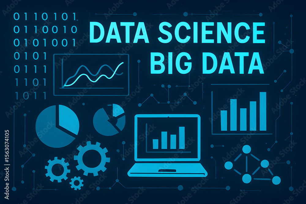 Poster data science big data analytics: a modern illustration depicting the concepts of data science and bi