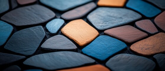 Fototapeta premium Colorful Mosaic Tiles in Random Shapes on a Dark Background for Artistic Decoration