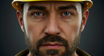Construction Worker Serious Face Portrait Hard Hat Safety Industrial Man Builder