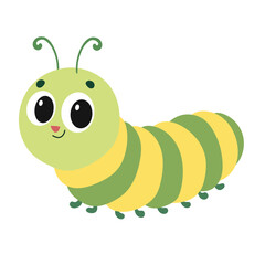 Cute Smiling Cartoon Caterpillar. Caterpillar Isolated on White Background. Hand Drawn Vector Art.