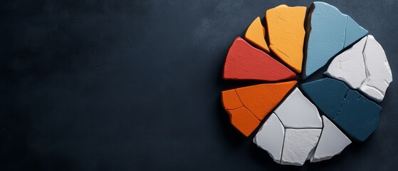 Fototapeta premium Colorful Segmented Circle Made of Clay Pieces on Dark Textured Surface