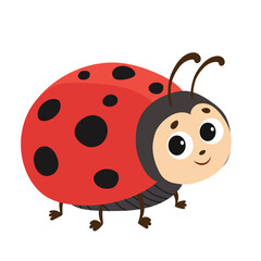 Cute Smiling Cartoon Ladybug. Ladybug Isolated on White Background. Hand Drawn Vector Art.