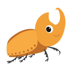 Cute Smiling Cartoon Rhinoceros Beetle. Rhinoceros Beetle Isolated on White Background. Hand Drawn Vector Art.