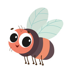 Cute Smiling Cartoon Fly Bug. Fly Isolated on White Background. Hand Drawn Vector Art.