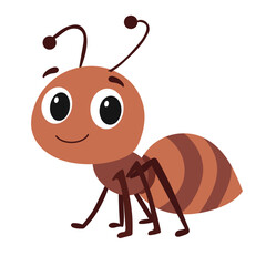Cute Smiling Cartoon Ant. Ant Isolated on White Background. Hand Drawn Vector Art.