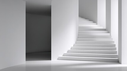Obraz premium Minimalist interior with white staircase leading to upper level in modern architectural space