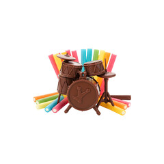 Wooden dhol drum with rainbow-colored sticks, representing traditional Indian music